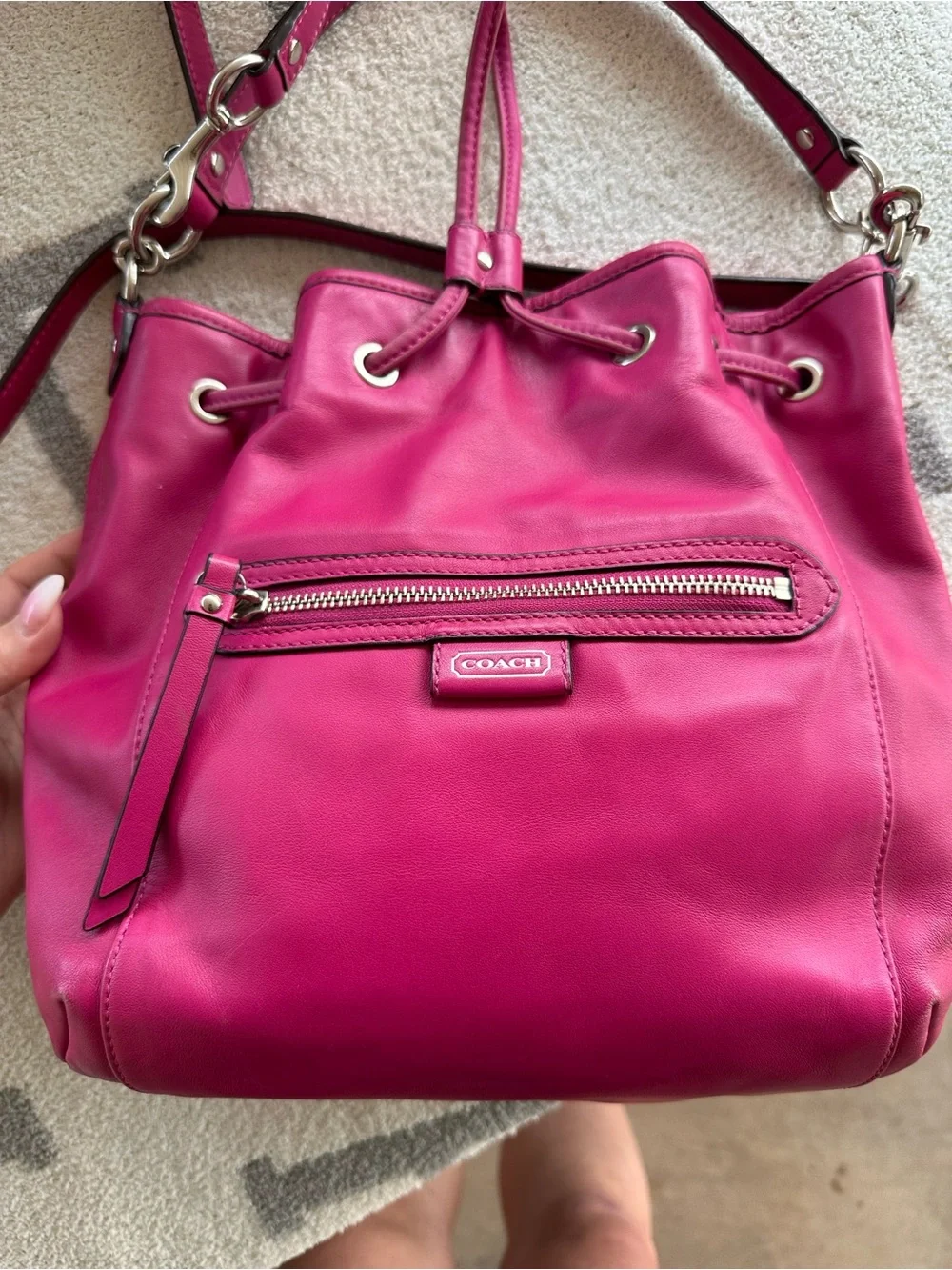 Coach Fuscia Leather Daisy Drawstring bucket Bag
